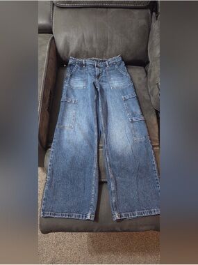 No Boundaries Blue Relaxed Wide-Leg Cargo Jeans